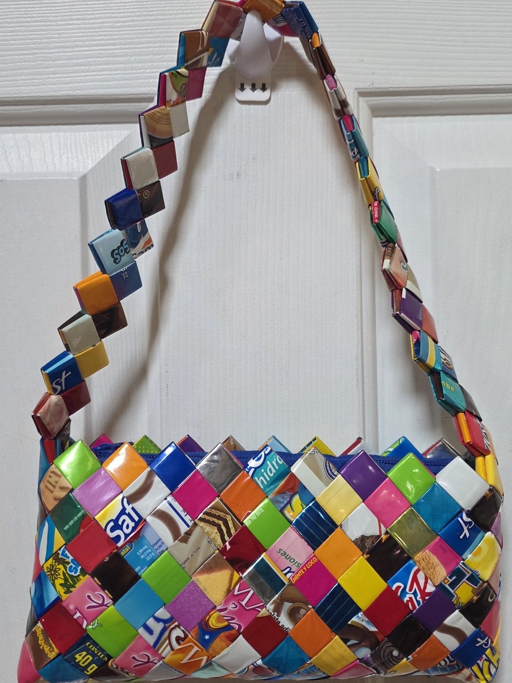 Multicolor Woven Recycled Shoulder Bag – Colorful Patchwork Style